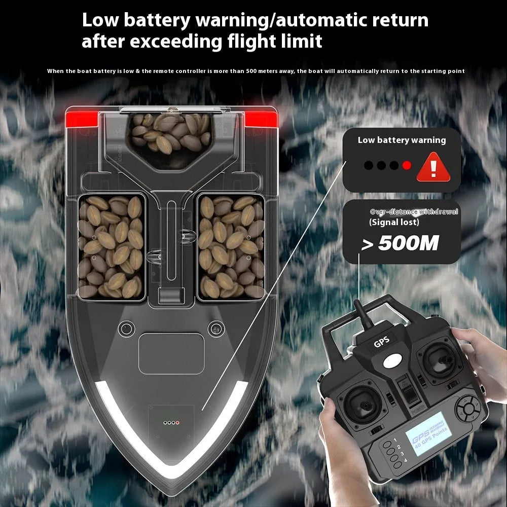 V020 GPS remote control fishing boat in black with remote control unit