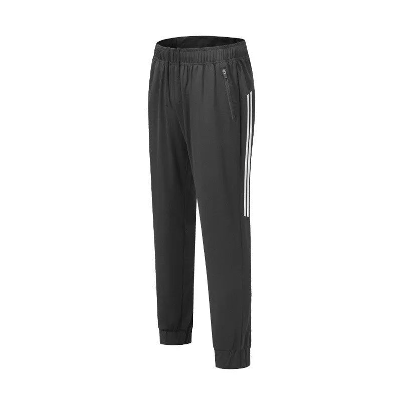 Men's black polyester running pants with mid waist design for exercise and sports