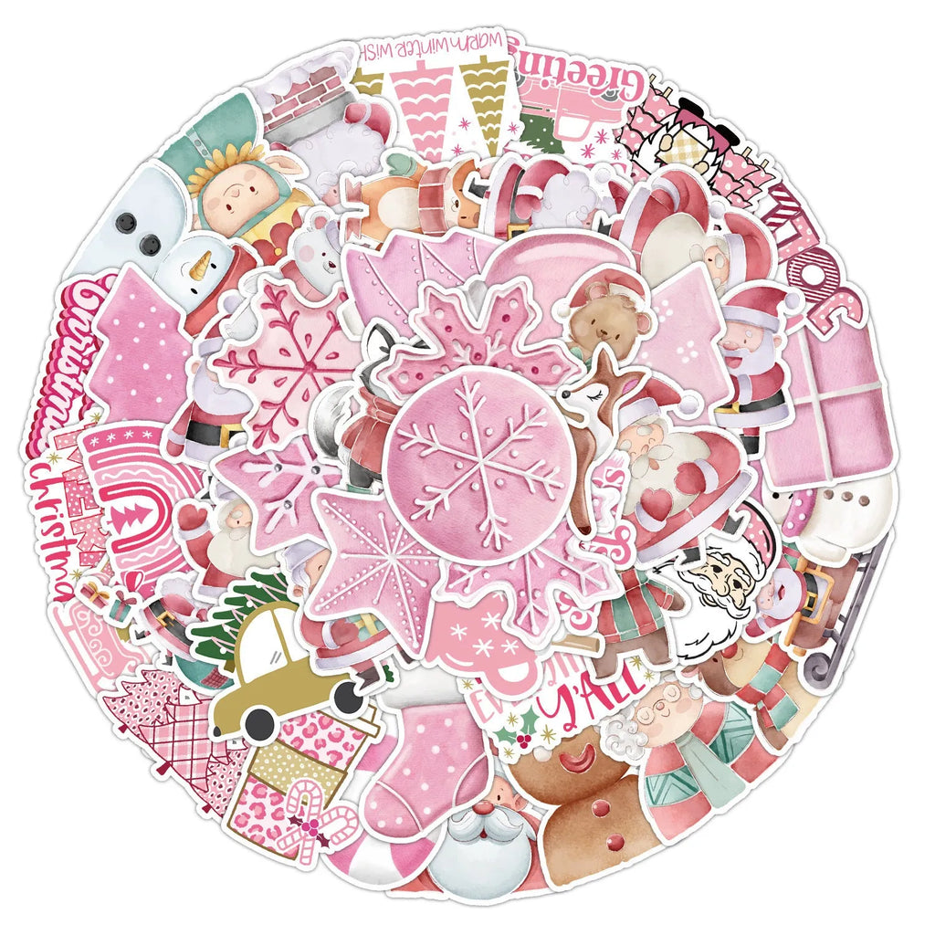 50 pack waterproof Christmas decoration stickers with cute designs for cars and electronics