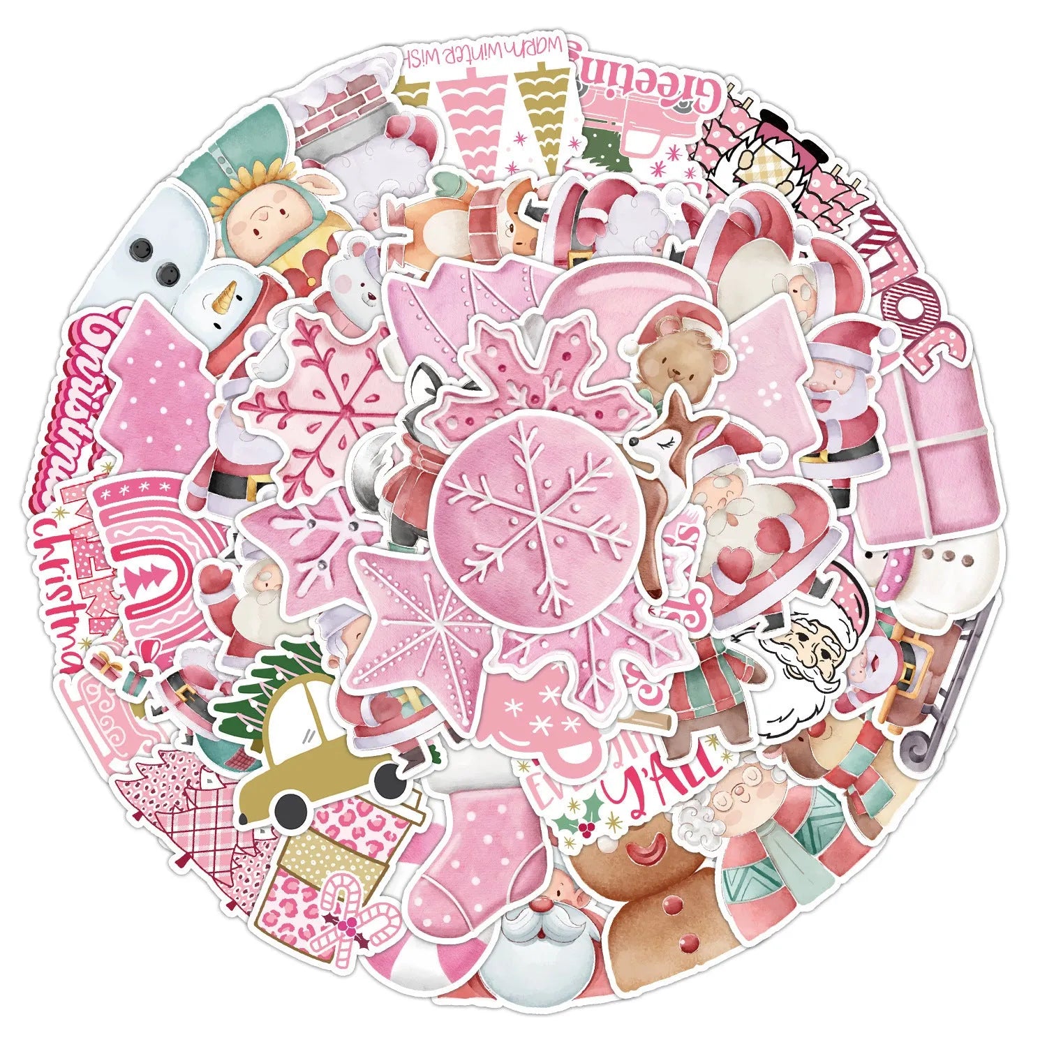 50 pack waterproof Christmas decoration stickers with cute designs for cars and electronics