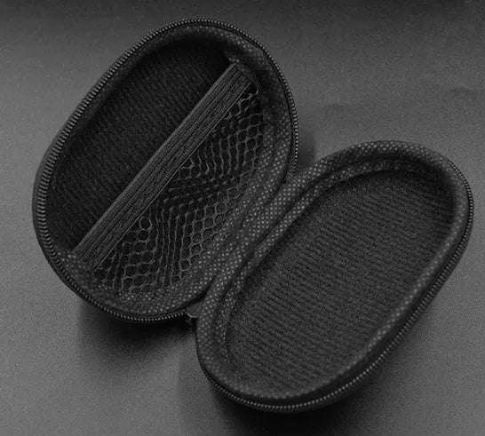 Black oval leather earphone storage bag with zip closure for EDX PRO and compatible models