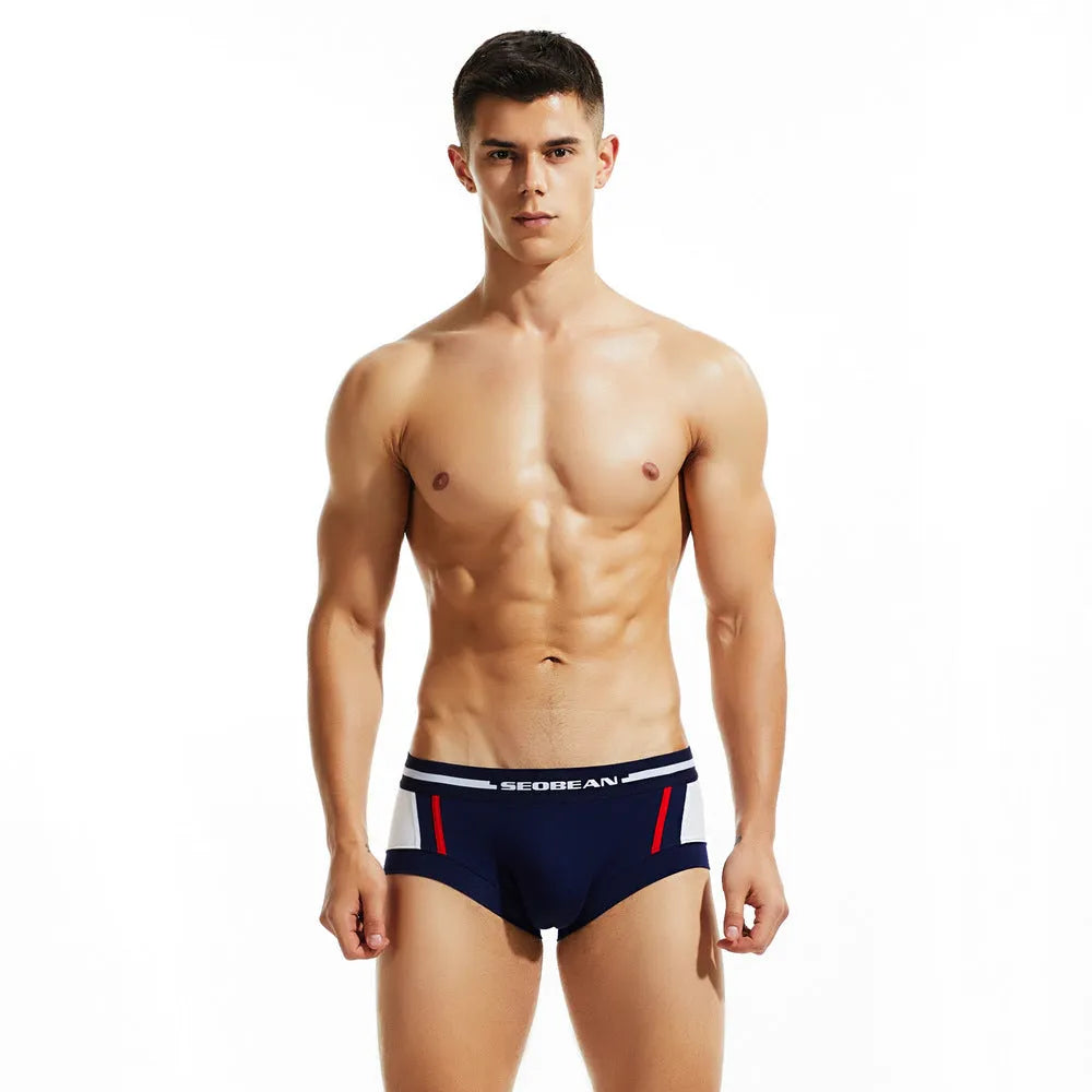 Men's cotton boxer shorts in red, dark blue and light grey colours with low waist design