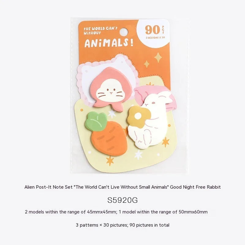 Small animal shaped sticky note set with sea otter, kitten, puppy and bunny designs