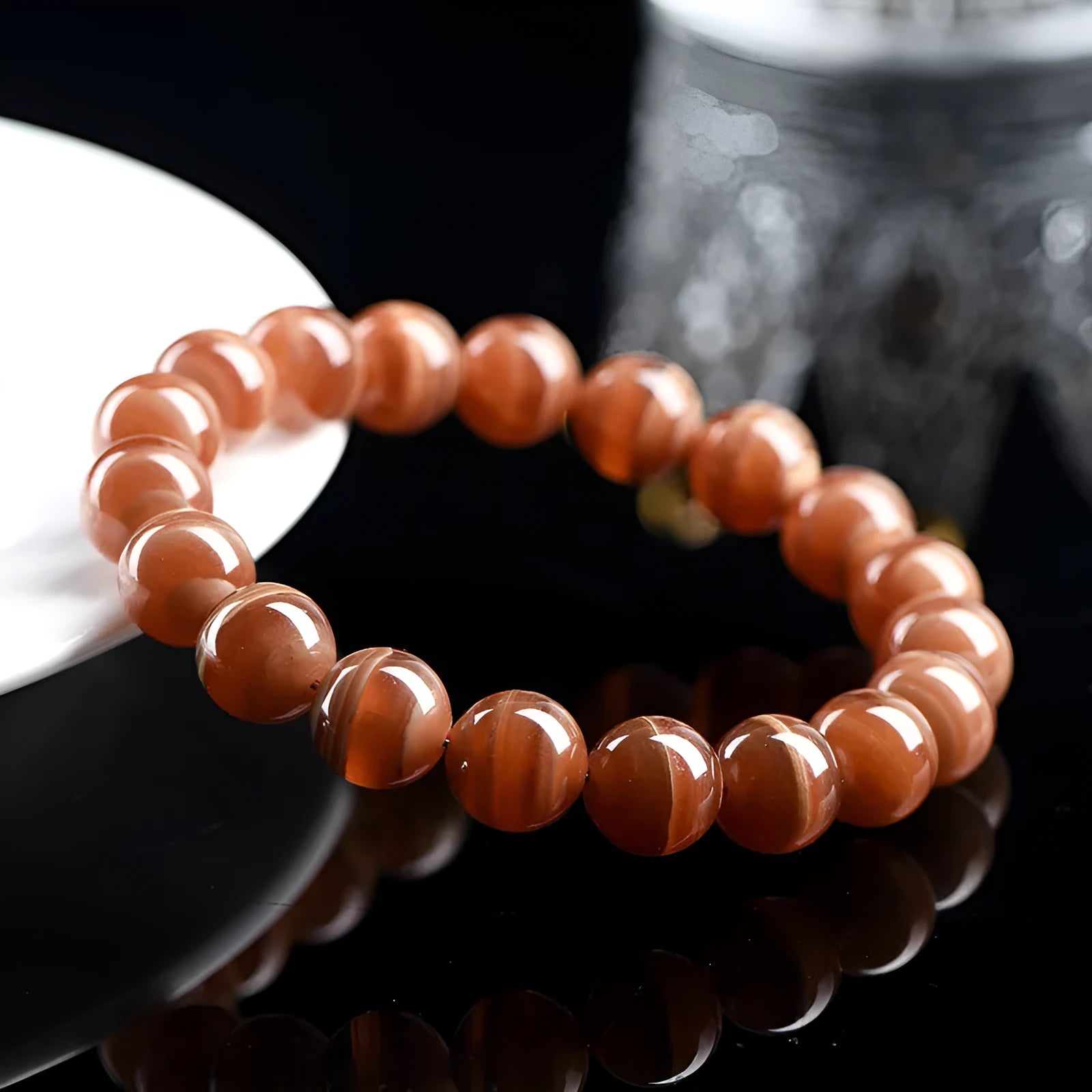 Natural rhodochrosite bracelet with round beads in old mine colour from Peru
