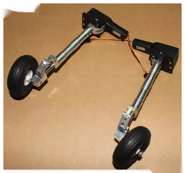 Alloy retractable shock-absorbing landing gear for electric aircraft models with wheels.