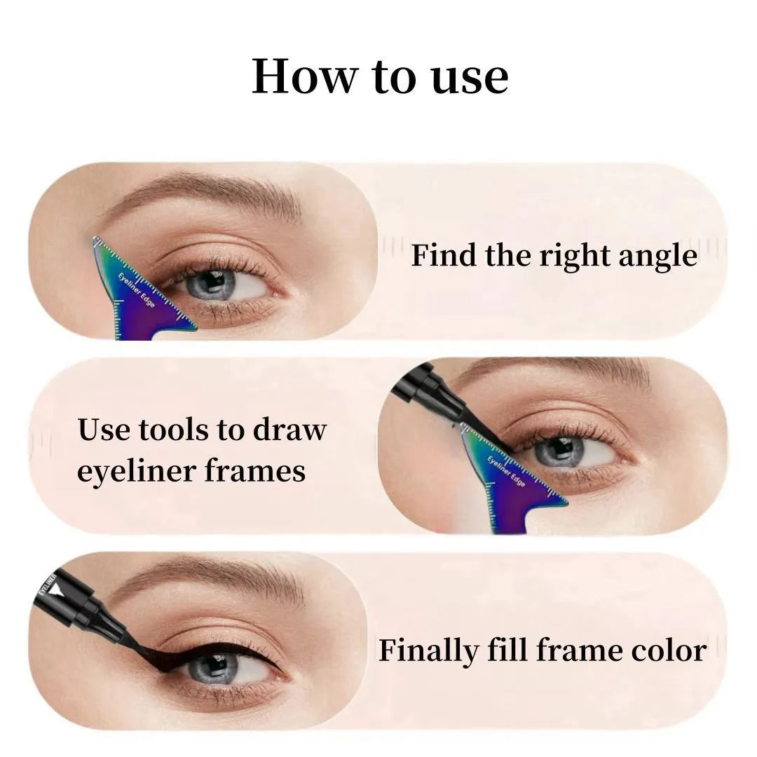 Pink and LaserFX coloured 3-in-1 reusable makeup stencil tool for eyeliner, brows, and contour