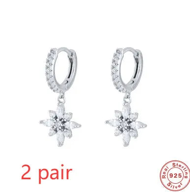 S925 sterling silver snowflake pendant earrings with geometric design in yellow gold or white gold colour finishes