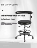 Black leather dental chair with height adjustment and tilt function for hospital use