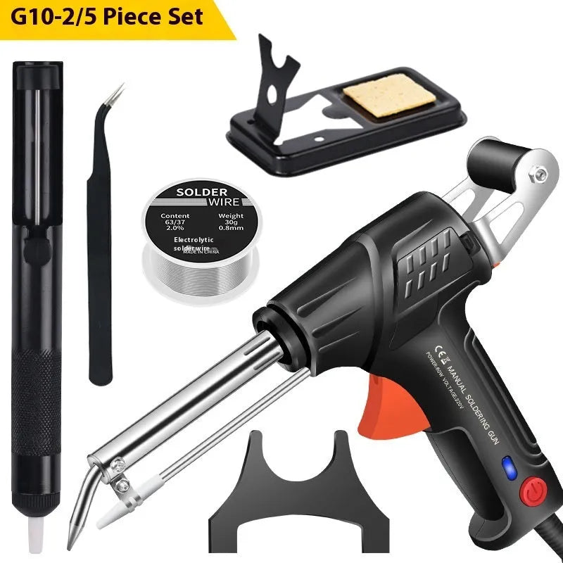 Black alloy soldering gun kit with built-in light, five-piece set for electronics repair