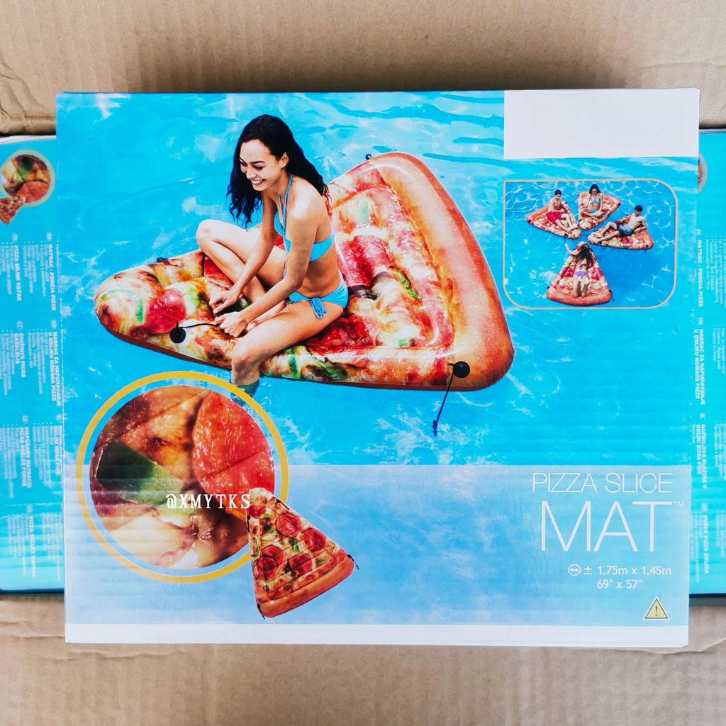 Pizza float surfboard inflatable recliner measuring 175cm by 145cm with colourful printed design for water swimming