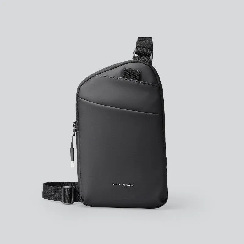 Men's elegant black lightweight Oxford cloth crossbody bag with reinforced stitching
