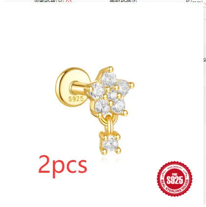 S925 sterling silver geometric moon and star earrings with embedded diamond detailing in gold tone finish