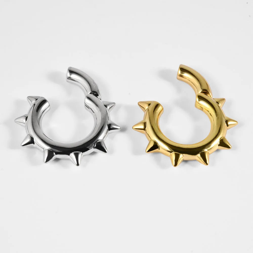 Copper geometric sharp cone round magnet ear extenders on display, showing magnetic clasp and one of eight style variations.
