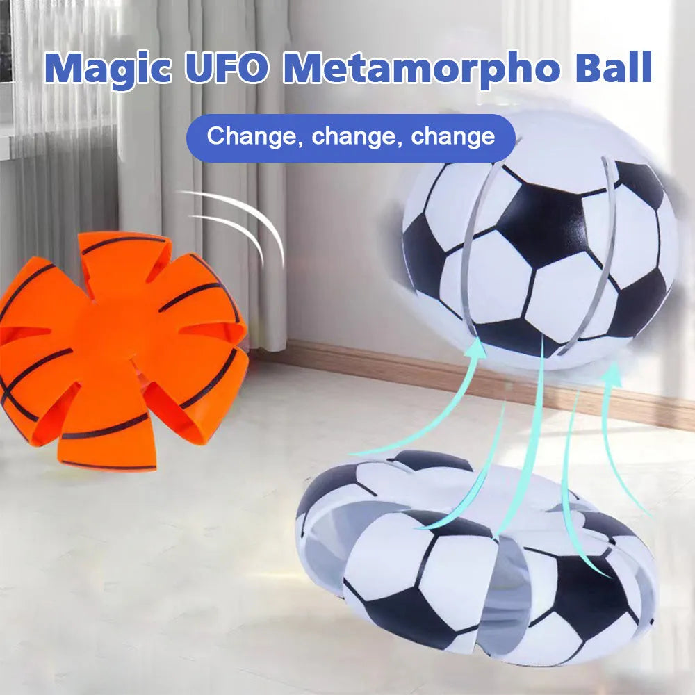 Interactive dog toy with glowing ball and transformable flying disc for outdoor training