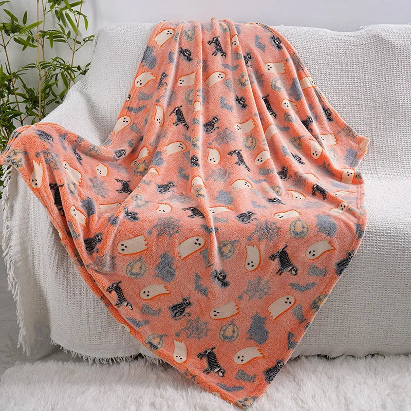 Children's flannel blanket with cartoon design used as air conditioner cover