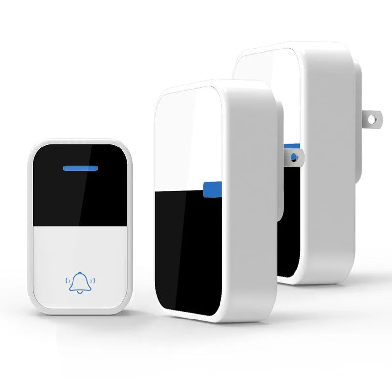 White plastic wireless doorbell with receiver and beeper units showing modern design