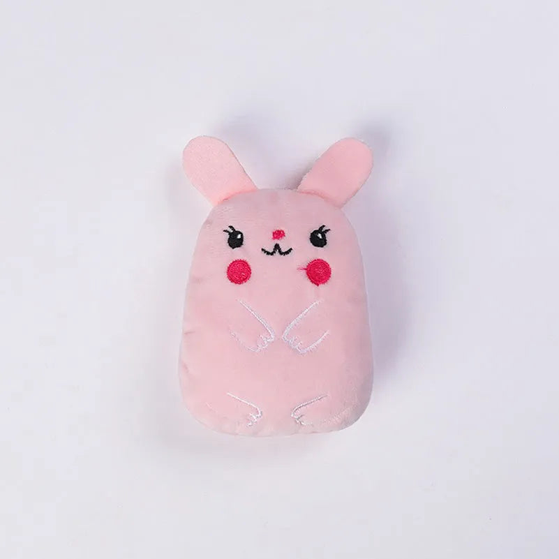 Small plush cat chew toy with catnip and vocal sound feature in assorted colours