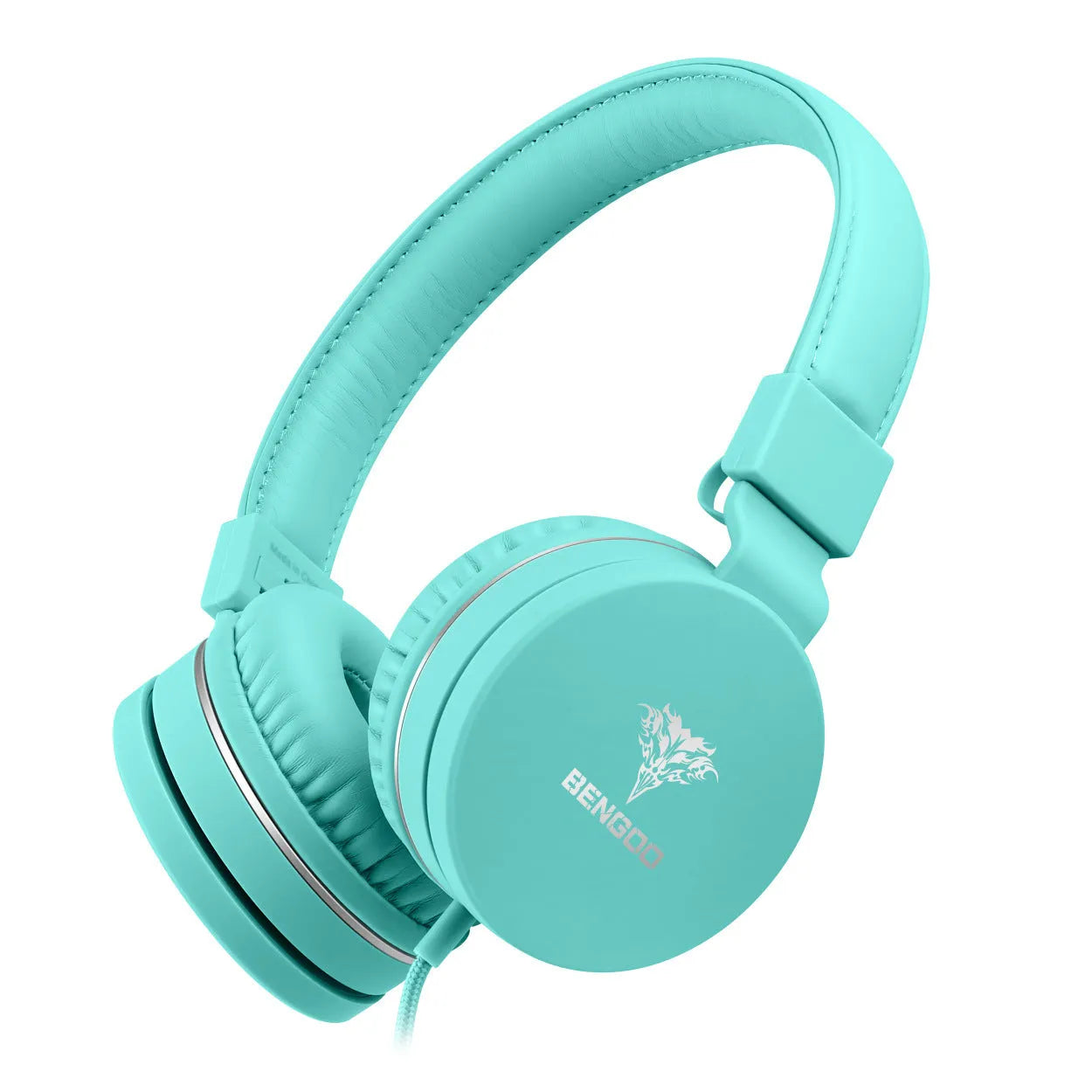 Bengoo C30 wired over-ear headphones with microphone in mint green colour with braided cable