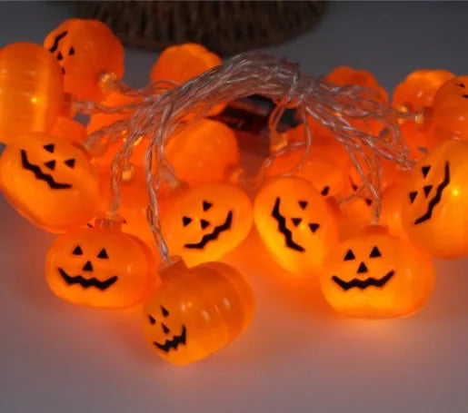Halloween pumpkin LED string lights with ghost and bat decorations