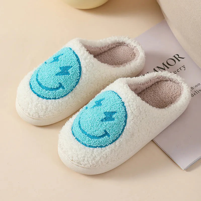 Plush cartoon love style slippers with round toe design and PVC sole