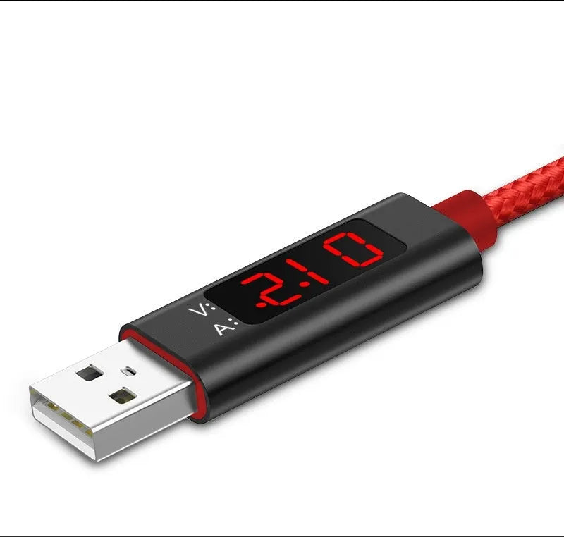 Nylon smart display data cable in black and red, 1-metre length, compatible with Apple Android Type-C