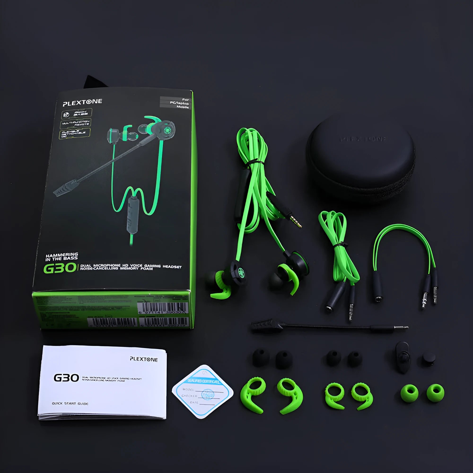 Shuangmai wired in-ear computer gaming headset with short cable in black, green, or red