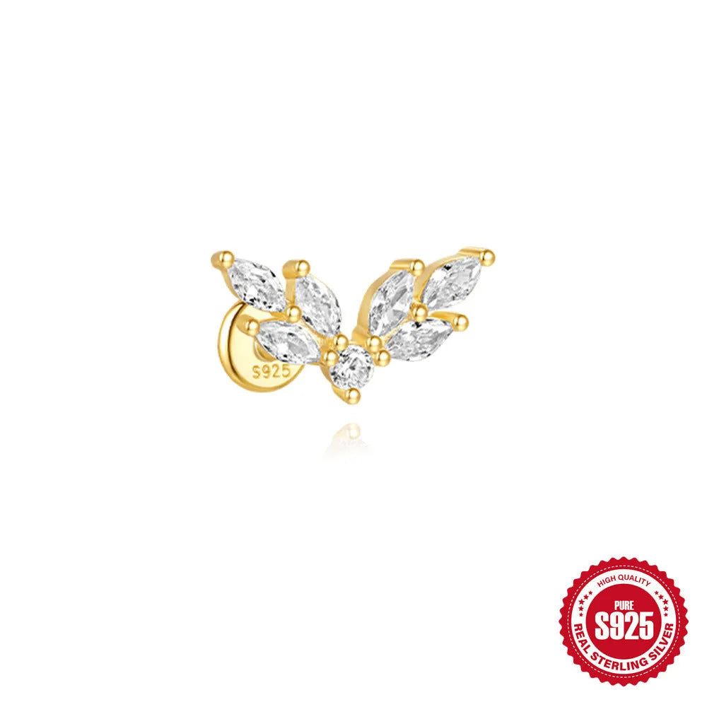 S925 sterling silver water drop earrings with flat spiral puncture design in single gold colour