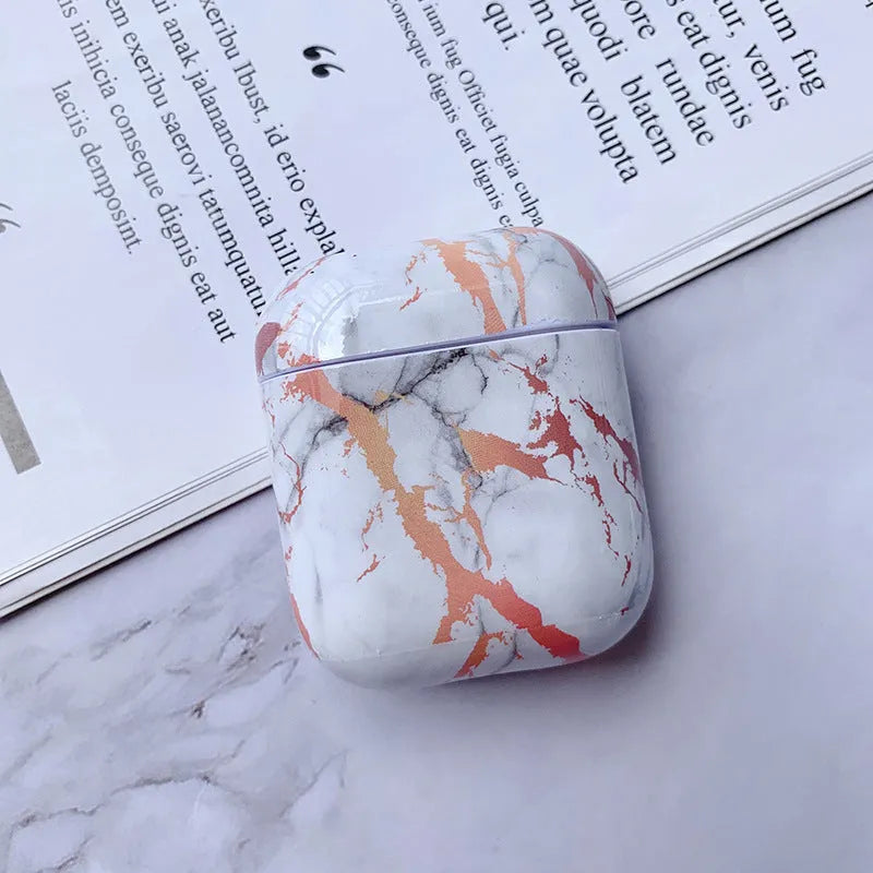 White marble pattern hard PC protective case for Apple AirPods charging box