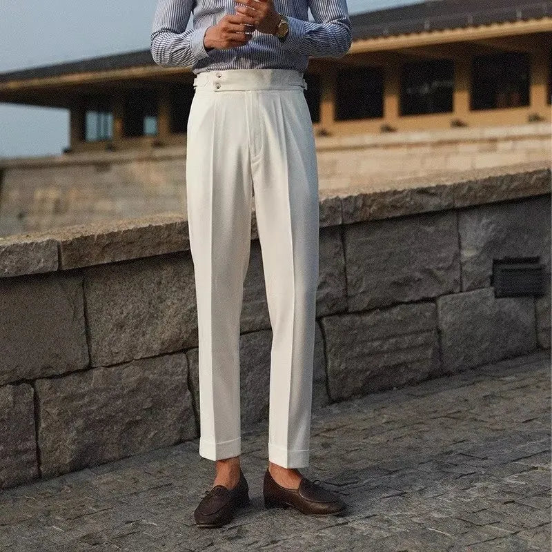 Slim fit straight leg business trousers in chemical fibre blend fabric