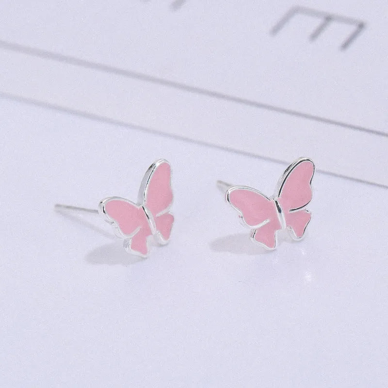 925 sterling silver butterfly stud earrings in geometric Korean fashion style for women