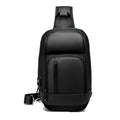 Black PVC outdoor shoulder bag with air cushion strap and multiple compartments