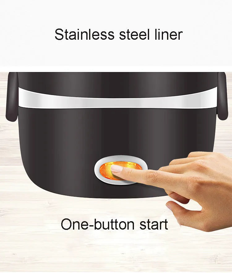 USB-powered thermal lunch box showing 190mm cubic dimensions and heating indicator light