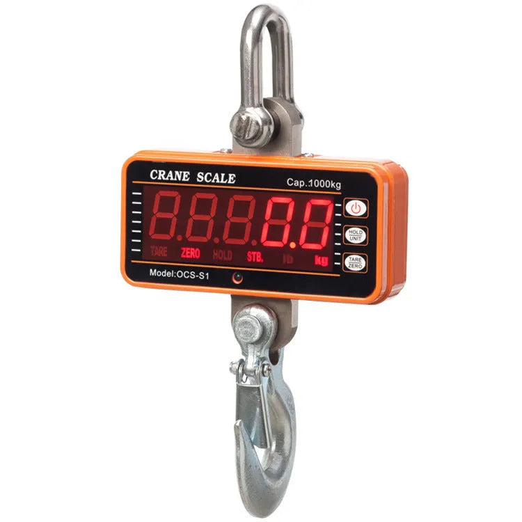 Orange electronic crane scale with digital display for 500kg capacity warehouse weighing