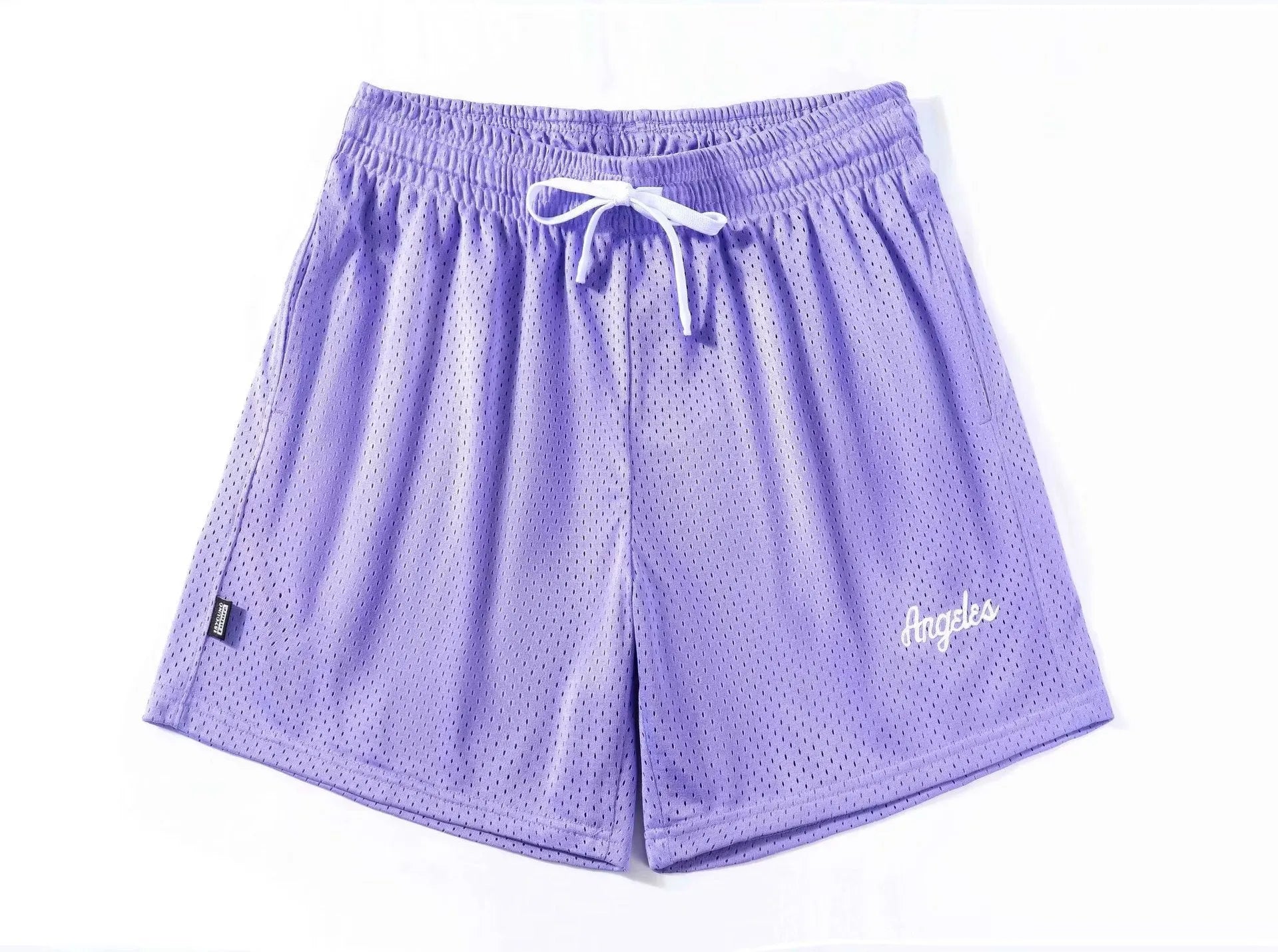 Men's black double-layer mesh shorts laid flat, showing sports and leisure style.