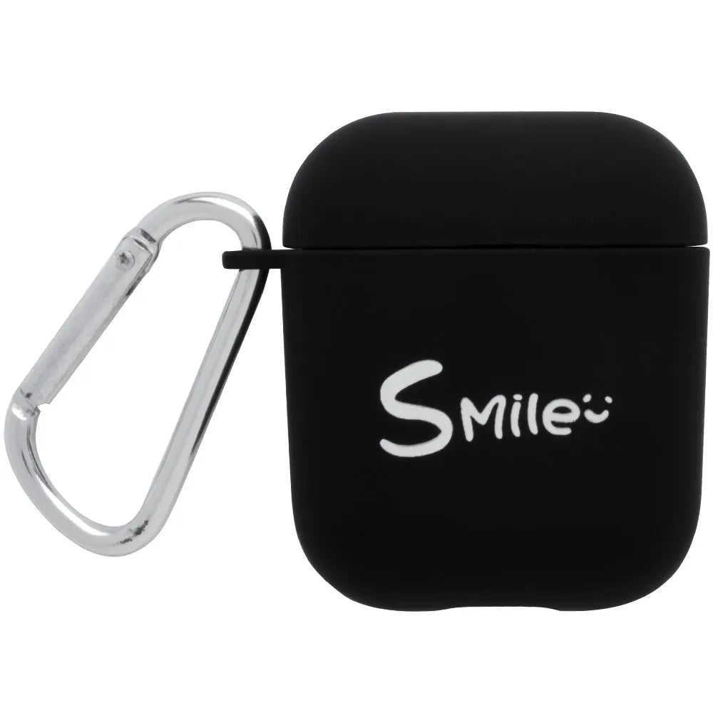 Black and pink AirPods case covers with floral and smiley face decorative patterns