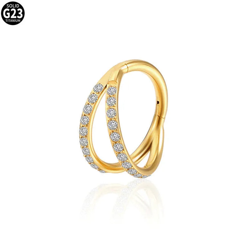 G23 titanium alloy nose ring with monoclinic diamond finish in gold or steel colour options