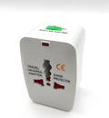 Universal travel adapter plug showing multi-country socket compatibility for mobile charging