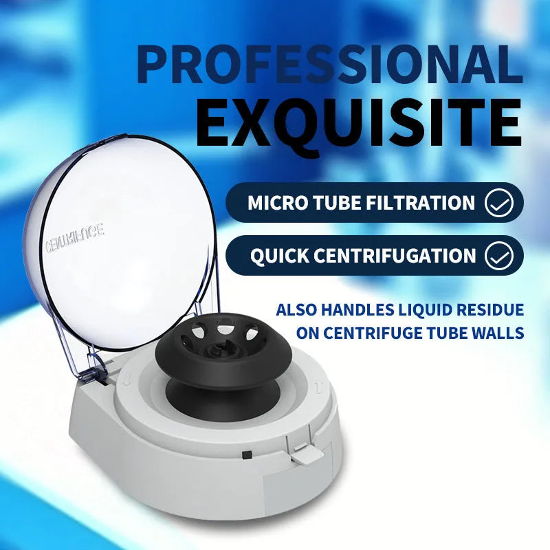 Mini laboratory centrifuge with 7000 RPM speed and compact 157x170x120mm dimensions