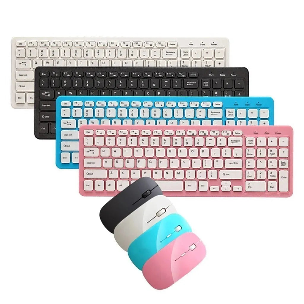 Wireless keyboard and mouse set in choice of four colours with 96-key keyboard and USB receiver