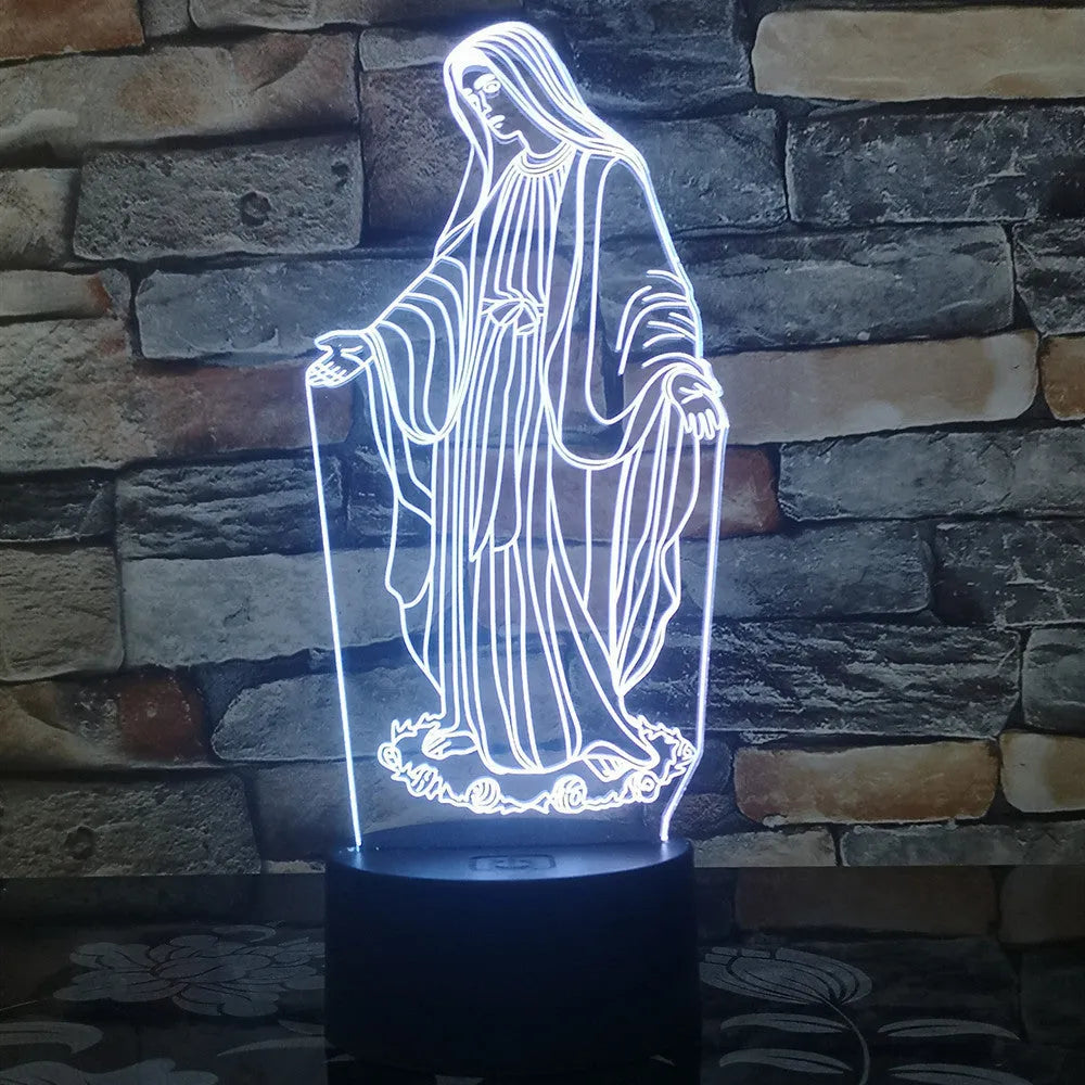 3D LED night light with colourful dual-ring pattern on a thin acrylic panel and ABS base.