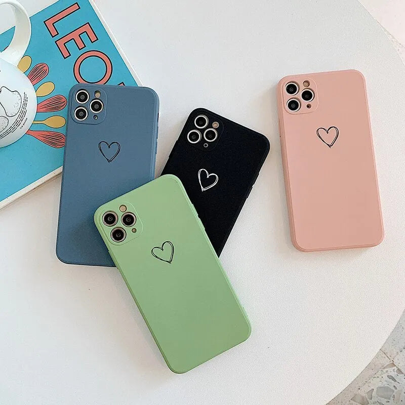 Silicone TPU phone case for Apple iPhone in solid colours black, green, pink, purple, red, white, grey, light green.