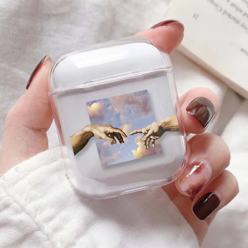 Transparent clear plastic protective cover for Apple AirPods case showing original colour through cover