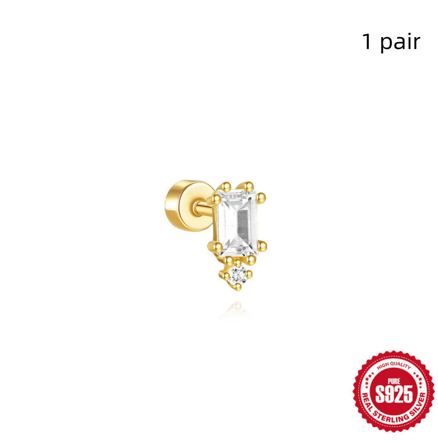 S925 sterling silver flat column threaded ear bone stud in a gold tone colour.