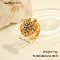 Geometric pleated titanium steel ring with colourful crystals and adjustable open mouth design