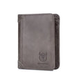 Men's brown leather casual wallet open showing card slots, bill holder and secret compartment.