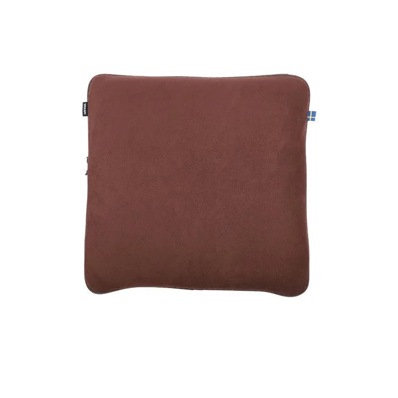 Car headrest cushion, lumbar support, and neck pillow set in brown colour on car seat