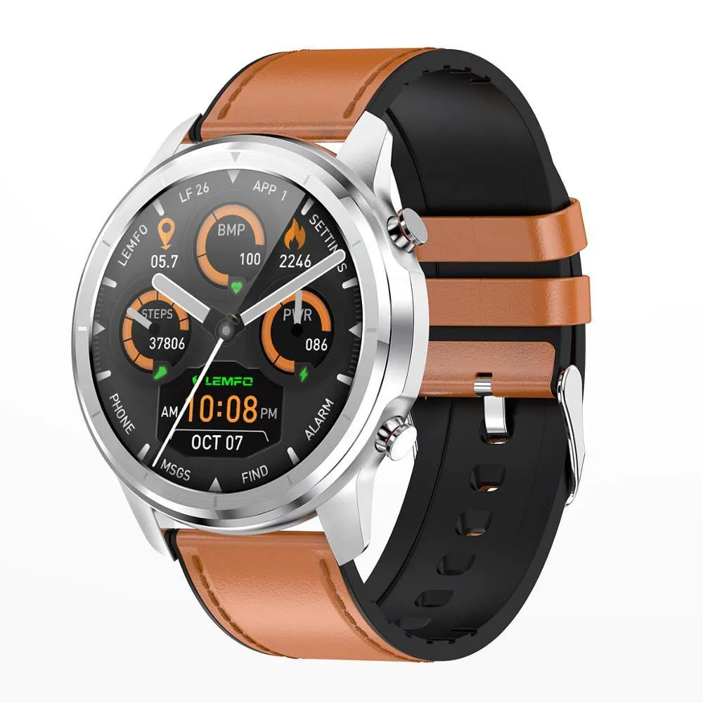 LEMFO LF26 black smart bracelet with 1.3-inch touchscreen on a wrist.