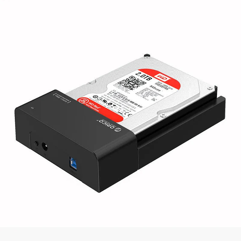 Black plastic hard disk storage case for 2.5-inch and 3.5-inch SATA drives with data cable