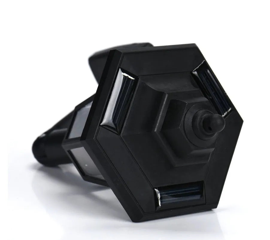 Black hexagonal solar wall light with IP44 waterproof rating for outdoor use