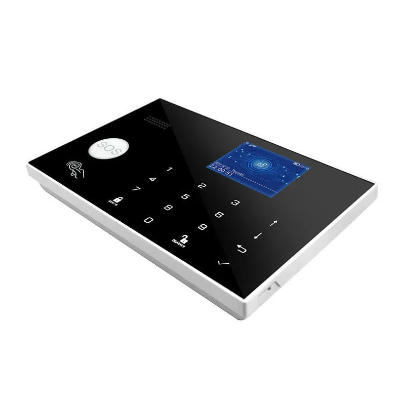 ER G30 model WiFi GSM household alarm host with touch button controls for 100 wireless security zones